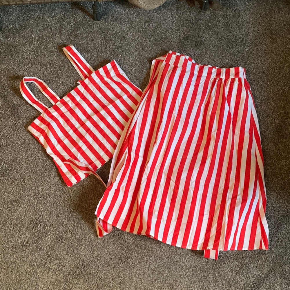 Ban.do red striped matching set cropped tank top and skirt size L